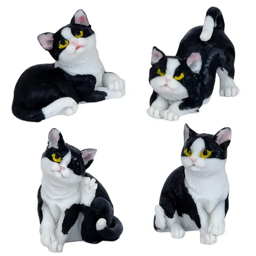 Image of Cortina 4 Pcs Black and White cat Miniature Figurines Showpiece