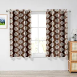 Cortina Polyester 150GSM - Long Crushed Emboss Floral Printed Light-Filtering (60-70% Room Darkening) Curtains for Bedroom, Office, Living Room & Hallway (Pack of 2,) (Dark Brown, 5FT)