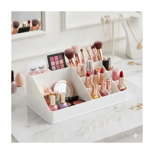 Image of Cosmetic Organizer Box with Drawers Storage Plastic Stationary Box