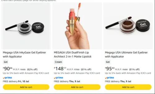 Image of Cosmetics Starting at just ₹90