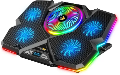Image of Cosmic Byte Cyclone RGB with 5 Fan, Adjustable Speed, USB Hub 5 Fan Ergonomic Cooling Pad with Adjustable Height (Black)