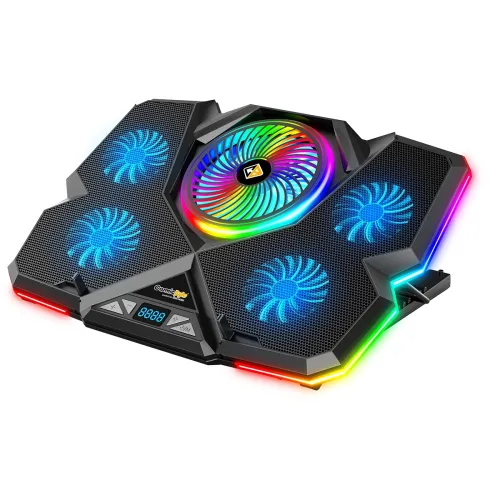 Image of Cosmic Byte Cyclone RGB Laptop Cooling Pad with 5 Fan, Adjustable Speed, USB Hub (Black/Blue)