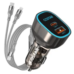 COSTAR 95W Car Charger Fast Charging for Laptop with Dual Ports, Type-C QC 65W+ USB PD 30W, Compatible with Laptop, Tabl