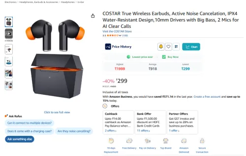 Image of COSTAR Active Noise Cancelations Earbuds 