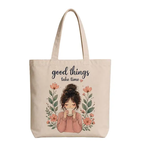 Image of Cotton Large Canvas Tote Bag with Zipper for Office Travel Beach