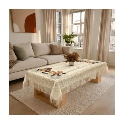 Cotton Net Embroidered Center & Dining Table Cover for 4 Seater