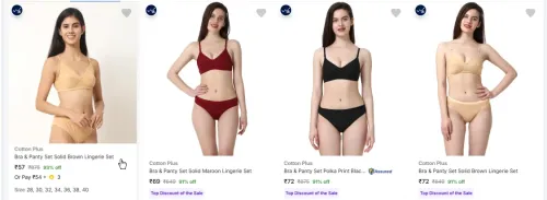 Image of Cotton Plus Lingerie Sets at minimum 90% Discount