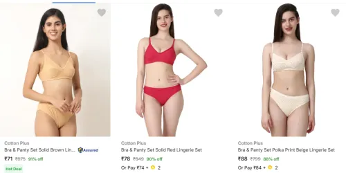 Image of Cotton Plus Solid Brown Bra & Panty Set Starting @ ₹71