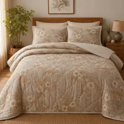 100% Cotton Quilted Comforter Set with 2 Pillow Covers
