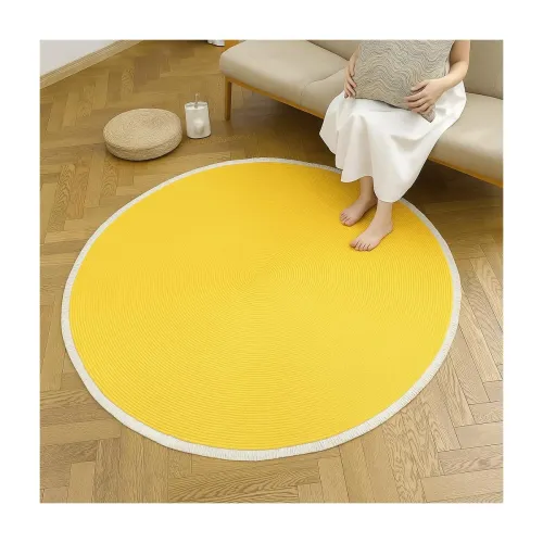 Image of Cotton Round Carpet 2x2 feet – Handmade Braided Boho Rug 