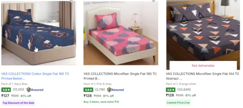 Image of Cotton Single Bedsheet at Starting @ ₹127