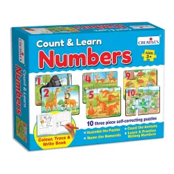 Creatives Count & Learn Numbers | Educational Puzzles Game for Kids | 10 Self-Correcting Puzzles with Colour, Trace & Wr