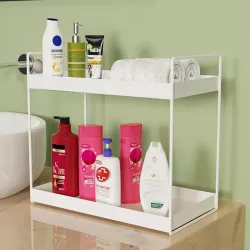 2-Tier Countertop Multipurpose Organizer|Tiered Shelf Storage Rack, Counter Top Organiser Storage Shelf for Home Kitchen and Bathroom (White) (Pack of 1) (NHSP)