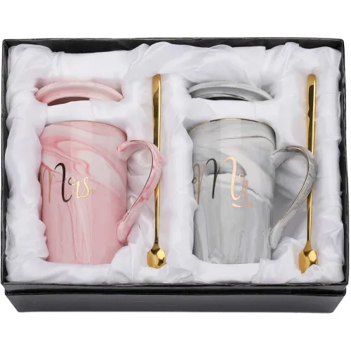 Image of CPENSUS Ceramic Marble Finish Coffee Mug With Lid & Spoon For Anniversary