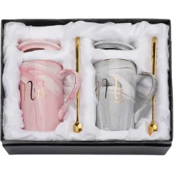 CPENSUS Ceramic Marble Finish Coffee Mug With Lid & Spoon For Anniversary