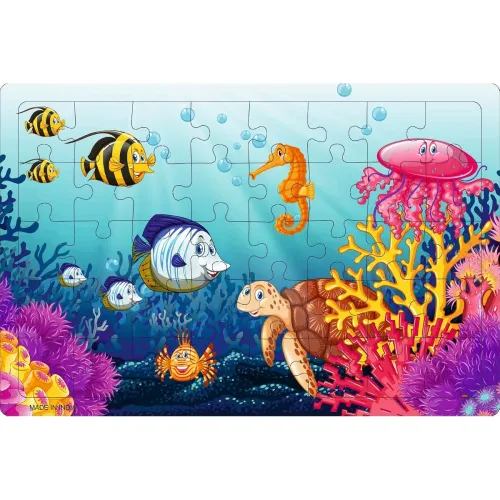 Image of Crackles 40 Pc Paperless Wooden MDF Jigsaw Puzzle Ocean Sea Animals -Pack of 1