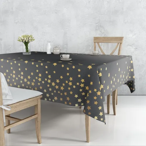 Image of Crackles Black Metallic Star Tablecloth