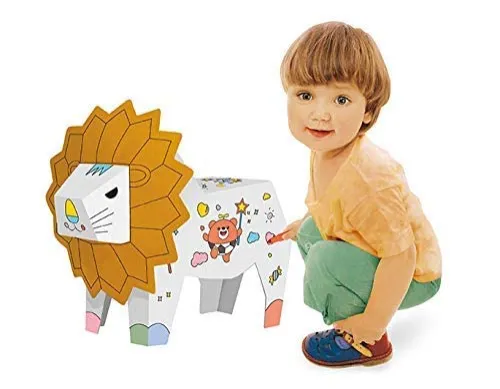 Image of Crackles DIY 3D Paper Cardboard Folding Coloring Craft Animals Series-Lion