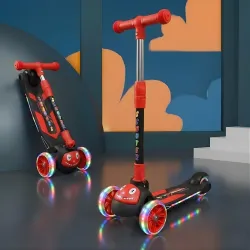 Crackles Foldable Kick Scooter for Kids with LED Light Wheels | Skating Cycle Style Scooter with Adjustable Handle & Foldable Design Lightweight Ride-On Toy for Boys & Girls Outdoor Toy