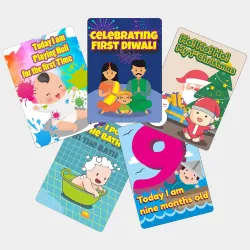 Crackles Funny Theme Baby Milestone Cards Recording 0-12 Months Along with Funny Event Cards -Pack of 35 Cards, Multicolor