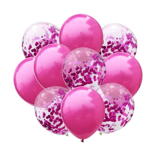 Image of Crackles Pink HD Metallic Chrome & Clear Confetti Shining Glitter Balloons Set For Birthday, Anniversary, Welcome and Al