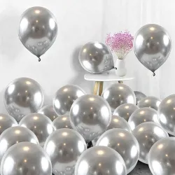 Crackles Super Shiny HD Metallic Chrome Balloons Silver for Party Decorations -Pack of 50
