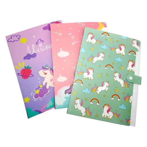 Image of Crackles Unicorn File Folder with Button Lock – Pack of 2 Unicorn Theme Certificates Holder with 6 Layers, Office Docume