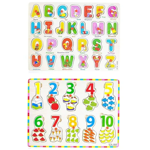 Image of Crackles Wooden Learning Boards (Alphabet & Numbers, Set of 2)