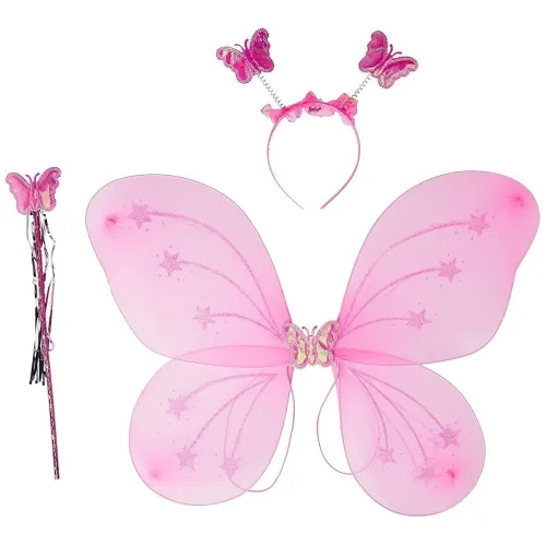 Image of Crackles Fairy Butterfly Wings Costume Set with Hair Band & Magic Wand for Baby Girls