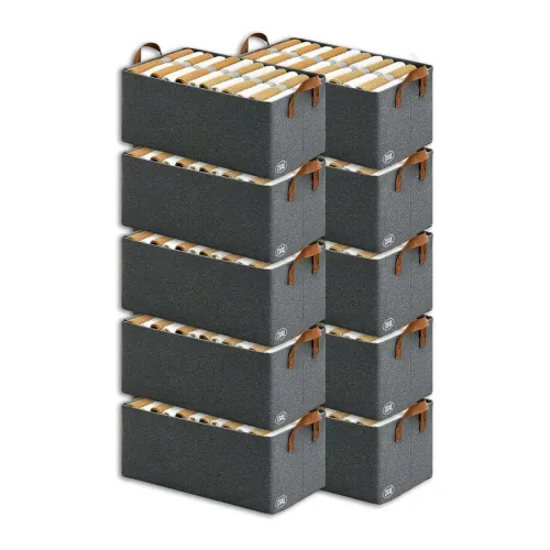 Image of CRAE Pack of 10 Storage Baskets (46L x 27W x 19H CM) Non-Woven Foldable Wardrobe Organizer with Metal Frame Rectangle