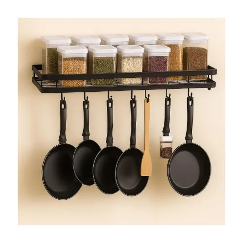 Image of Craft Mshopr Wall Mounted Kitchen Spice Rack Organizer – Black Iron Hanging Spice Shelf 