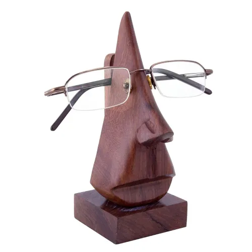 Image of Craftland Wood Nose Shaped Spectacle Holder Stand (Brown, 2.3 x 2.3 x 6 Inches)