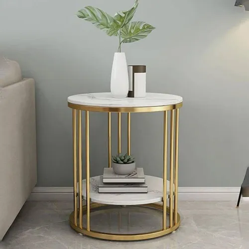 Image of Craftmakers Maharaja Style Round End Table & Side Table for Small Spaces, Coffee Snack Table Metal Coffee Table (Finish 