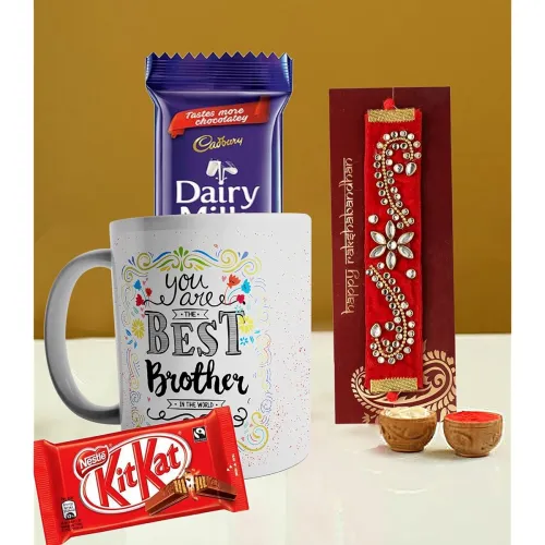 Image of CraftVatika Kundan Rakhi Gift Combo Set