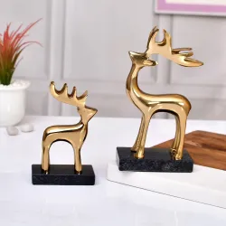CraftVatika Reindeer Showpiece Metal for Home Decoration Item and Gifts - Reindeer Showpiece with Granite Base Decorative Items for Home & Office, Living Room Decor