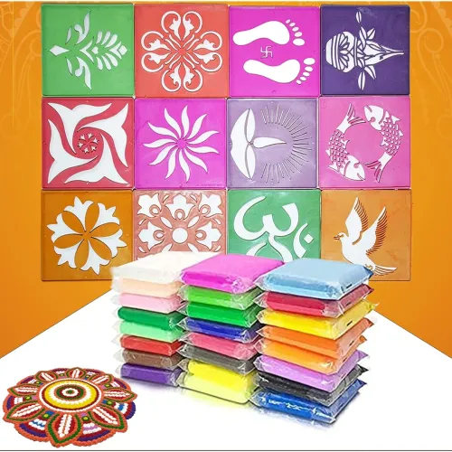 Image of CraftVatika Rangoli Colour Powder with Stencils Kit Diwali Decoration Items for Home Stencils Tool Floor Art Rang for Ho