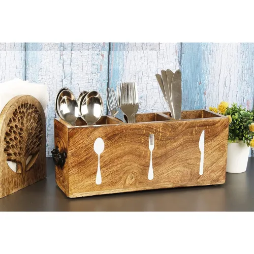 Image of CRAFTYKART Wooden Kitchen Utensil Holder 
