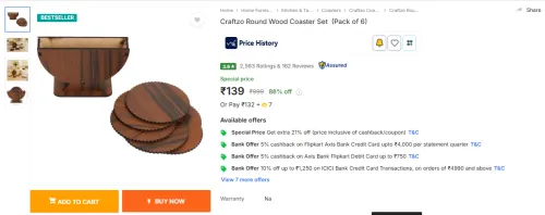 Image of Craftzo Round Wood Coaster Set (Pack of 6)