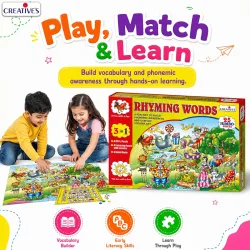 Creative’s Rhyming Words 3-in-1, Phonemic Awareness Game, 25 Jumbo Puzzle 24 Pairs Colouring Poster Board Game Dice, Early Reading, Vocabulary Spelling Skills Language Educational Games, Age...