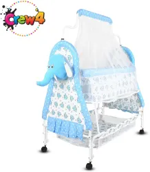 CREW4 Cradle for kids cradle for baby boy and girl Cradle With Swing & Mosquito Net (Blue, White)