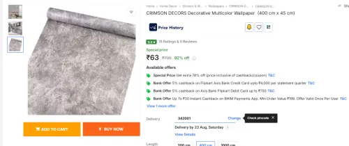 Image of CRIMSON DECORS Decorative Multicolor Wallpaper  (400 cm x 45 cm)