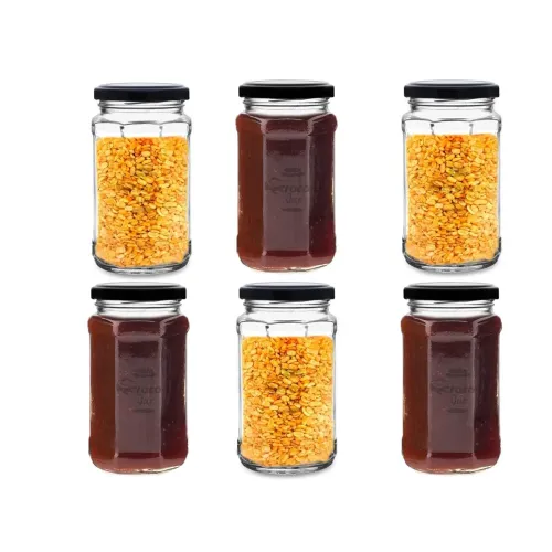 Image of Croco 500 ml Airtight Glass Jar Set (Pack of 6, Black)