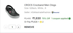 CROCS  Men Crocband Clogs Sandal  (Black, White , 9)