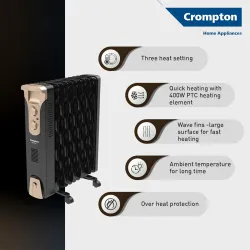 Crompton 09 Fin Insta Ferver wave Fin OFR (Oil Filled Radiator)|Room Heater| 2400 W| 3 Heat Settings 