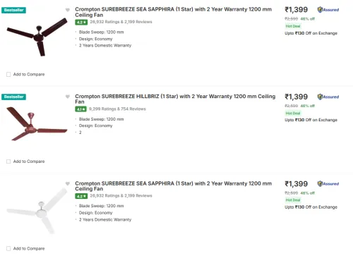 Image of Crompton ceiling fan @ Starting ₹1399