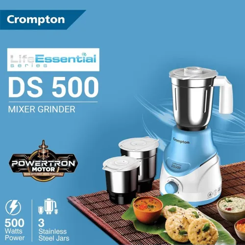 Image of Crompton DS 500 W Mixer Grinder  (ACGM-DS500W3J | 3 Jars | Blue, White)