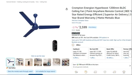 Image of Crompton Energion Hyperboost 1200mm BLDC Ceiling Fan