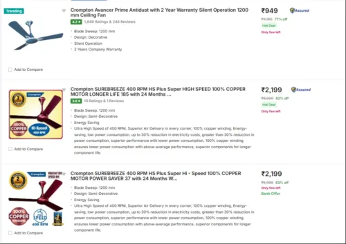 Image of Crompton Fans Upto 77% discount (2 Years warranty)