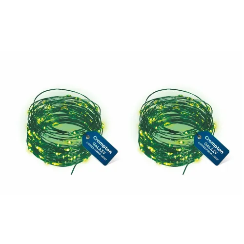 Image of Crompton Galaxy Decoration Copper USB Powered String Fairy Lights with 100 Led Light (10 Meters, Green, Pack of 2)