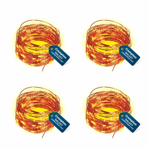 Image of Crompton Galaxy Decoration Copper USB Powered String Fairy Lights with 100 Led Light (10 Meters, Warm White, Pack of 4)